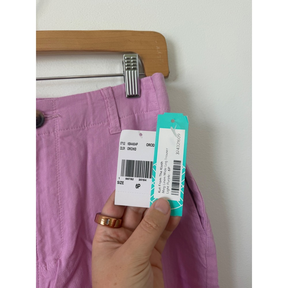 KUT from the Kloth Meg Linen Wide Leg Trouser Light Pink/Purple Women's 6P - Picture 3 of 4